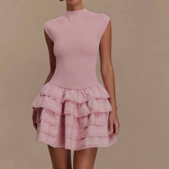 MESHKI-Maeve Ruffle Knit Mini Dress - Picture 2 of 6